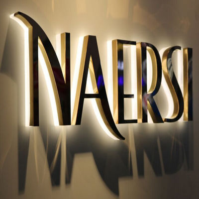 Gouden Opslag voortekens Spiegel de Bedrijfs van Logo Signage Stainless Steel Lighted