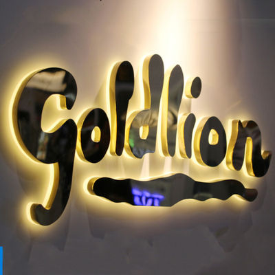 Gouden Opslag voortekens Spiegel de Bedrijfs van Logo Signage Stainless Steel Lighted